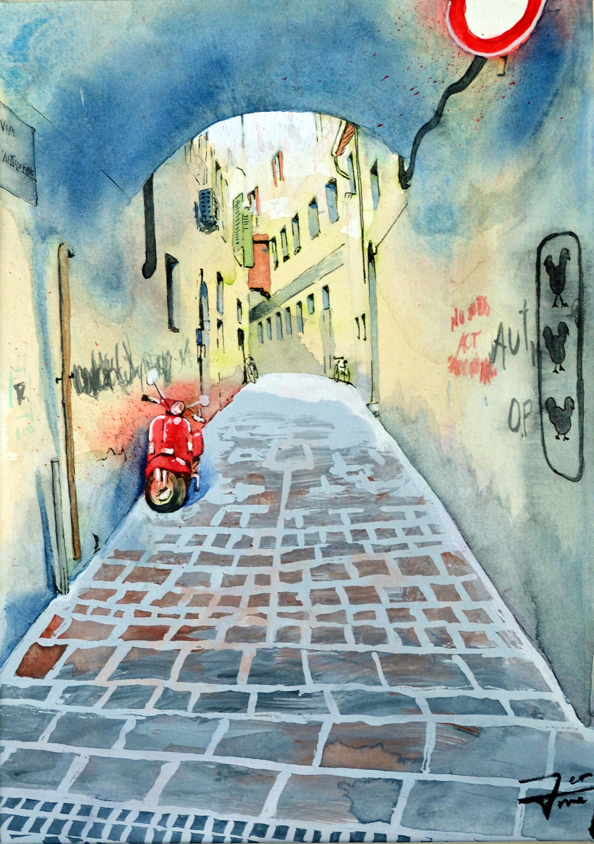 "Alley, Città di Castello", Watercolor on Paper, 8 in. x 11 in. (April 2020). Sold. © Gian Luca Ferme.