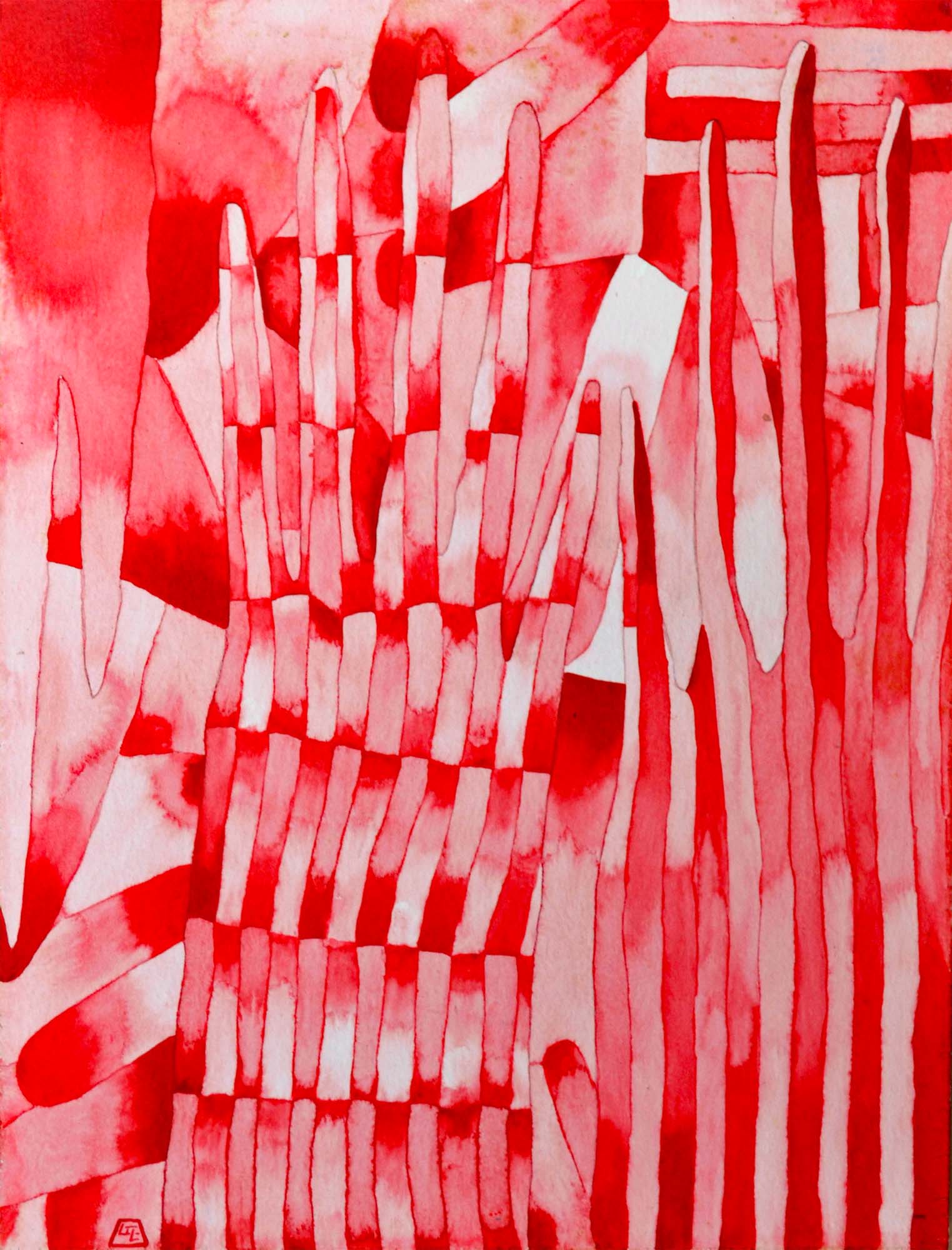 "Hands" Watercolor on Paper Mounted on cradled board. (from the "Striped" series, 1996). Sold. © Gian Luca Ferme.