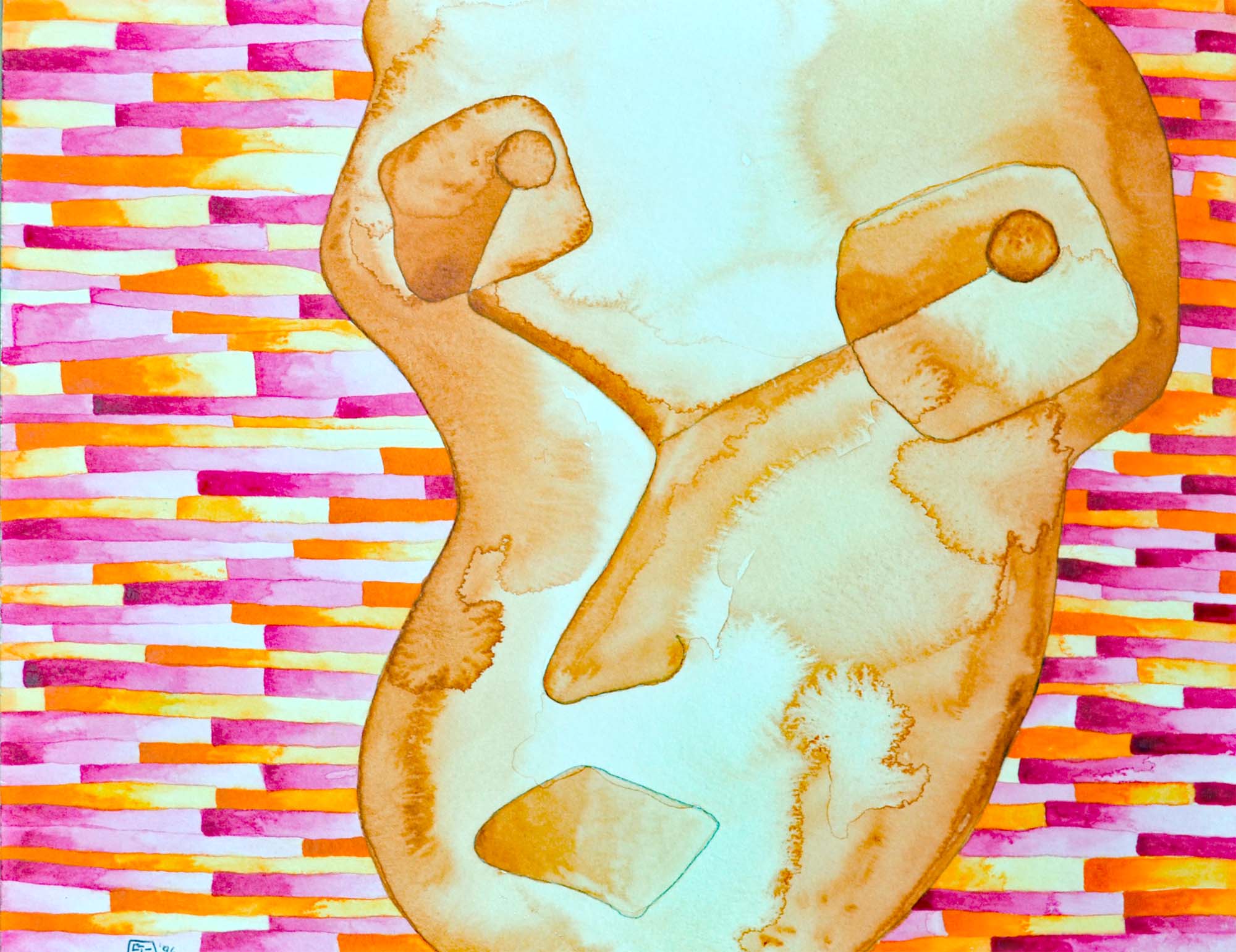 "Head", Watercolor on Paper Mounted on Cradled Board, 12 in. x 9 in., (from the "Striped" series, 1996). © Gian Luca Ferme.