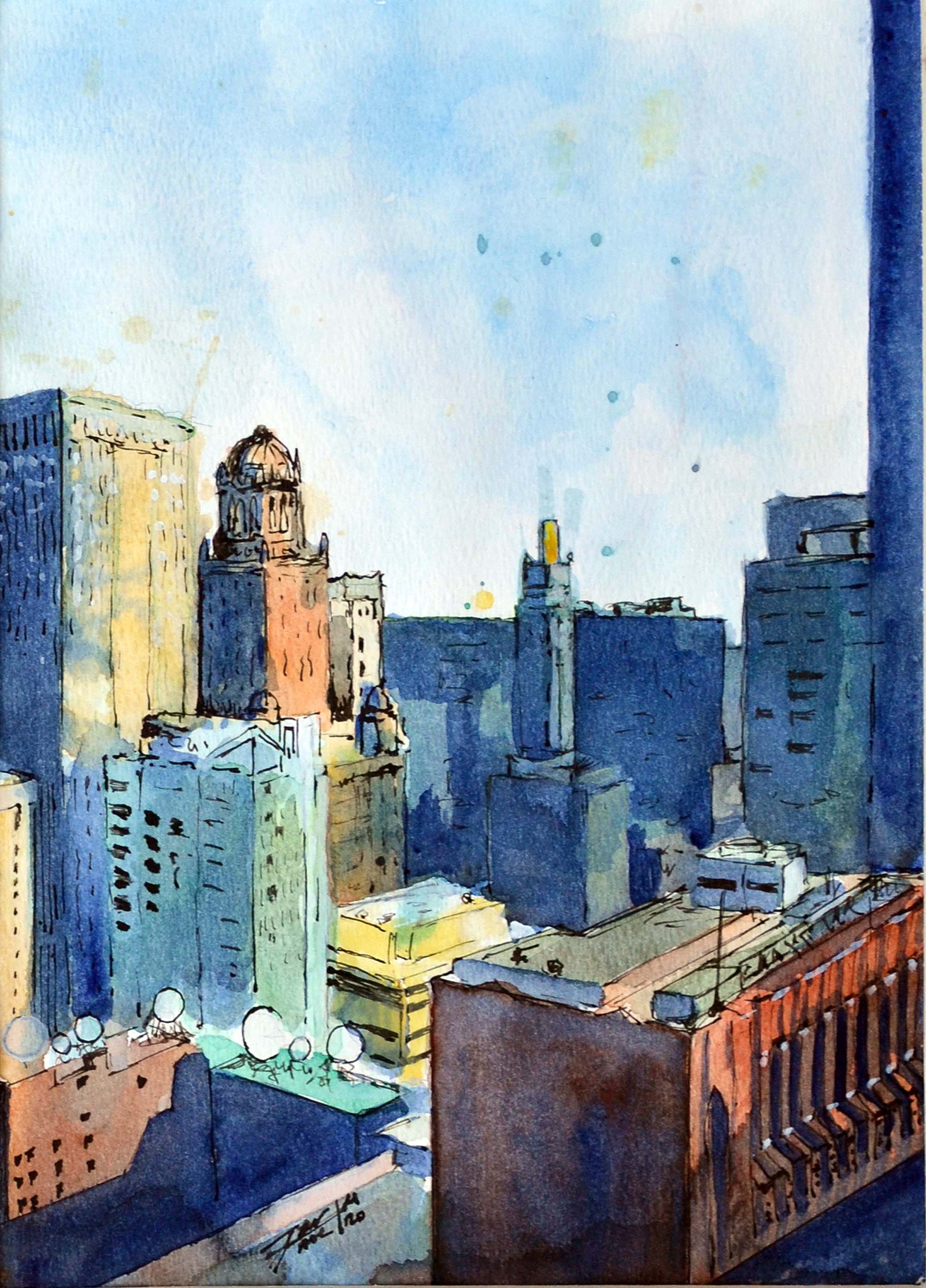 "500 West Washington Avenue Skyline, Chicago", Watercolor on Paper, 7 in. x 10 in. (April 2020). Sold. © Gian Luca Ferme.