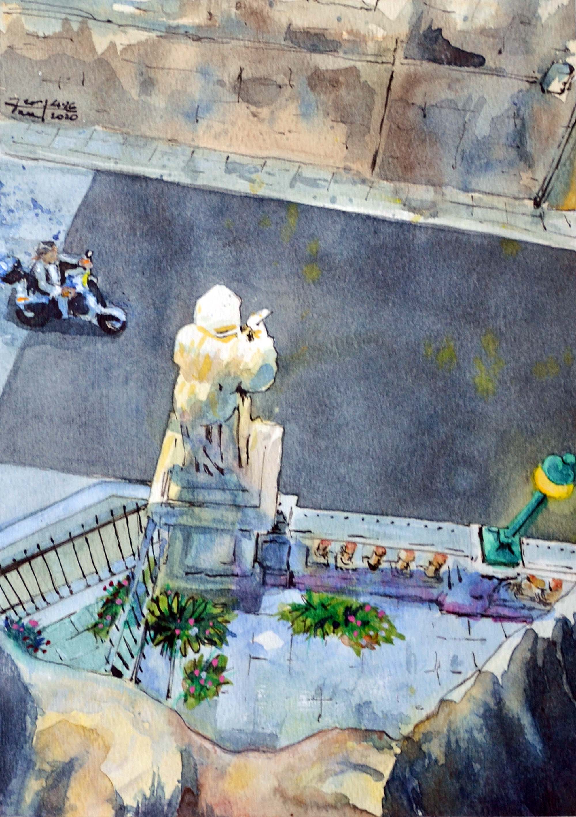 "View from the Cathedral, Palermo", Watercolor on Paper, 7 in. x 10 in., (April 2020). © Gian Luca Ferme.