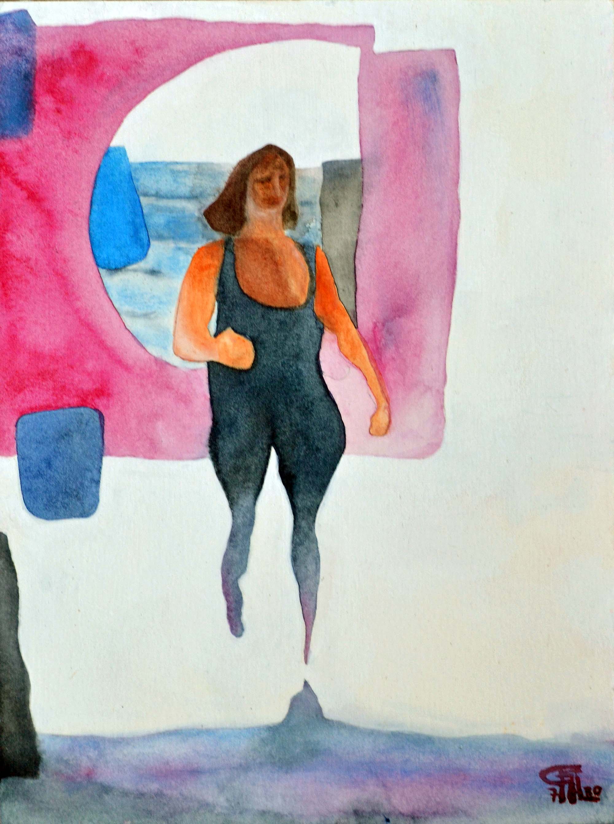 "Metra Train Overpass, 4:45 p.m.", Watercolor on Paper Mounted on Cradled Board, 9 in. x 12 in., (July 2020). © Gian Luca Ferme.