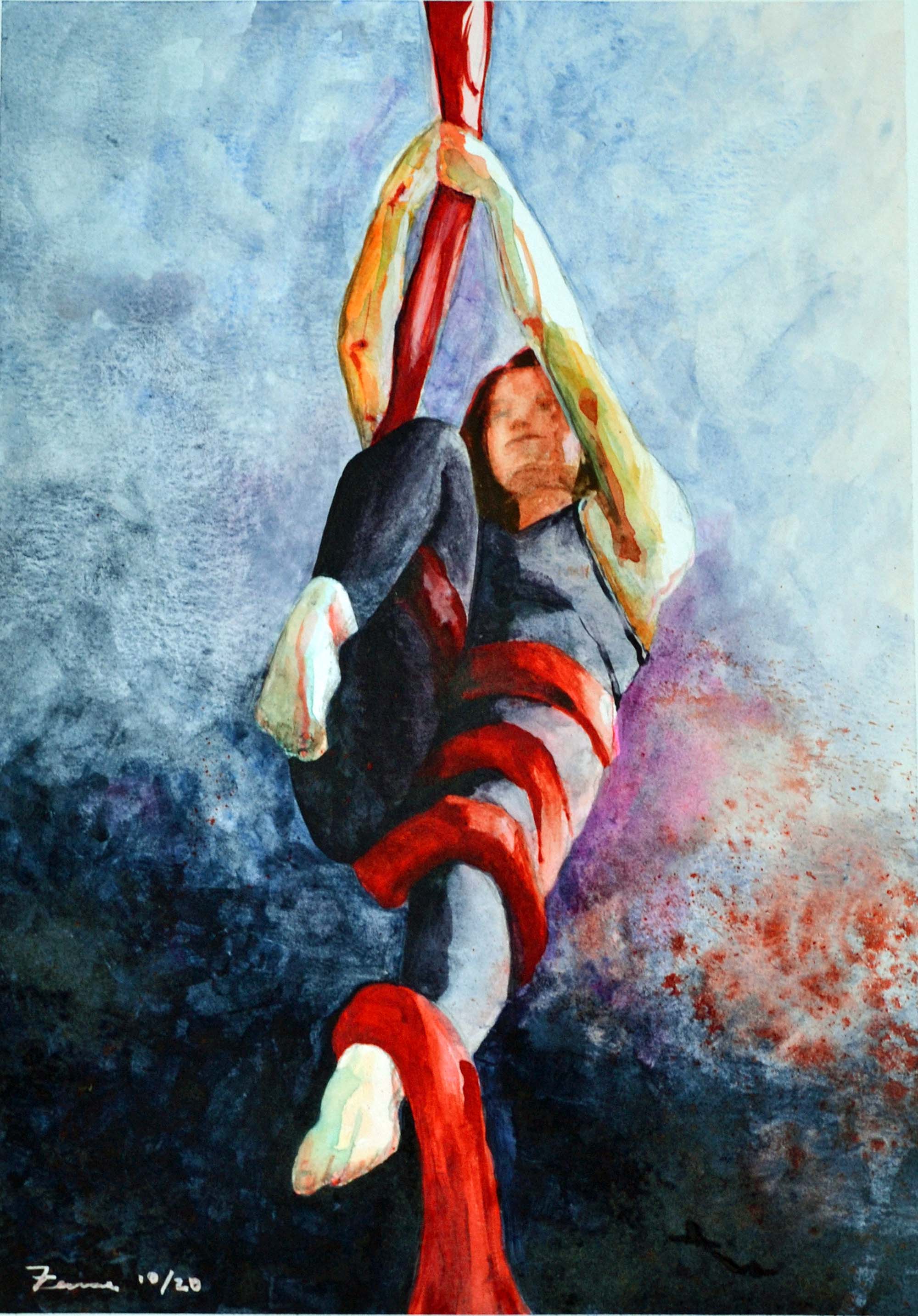 "airlerina #1" (from the Aerialist Series), 9 in. x 13 in. (22.86 cm. x 33.02 cm.), Watercolor on Paper, October 2020. © Gian Luca Ferme.