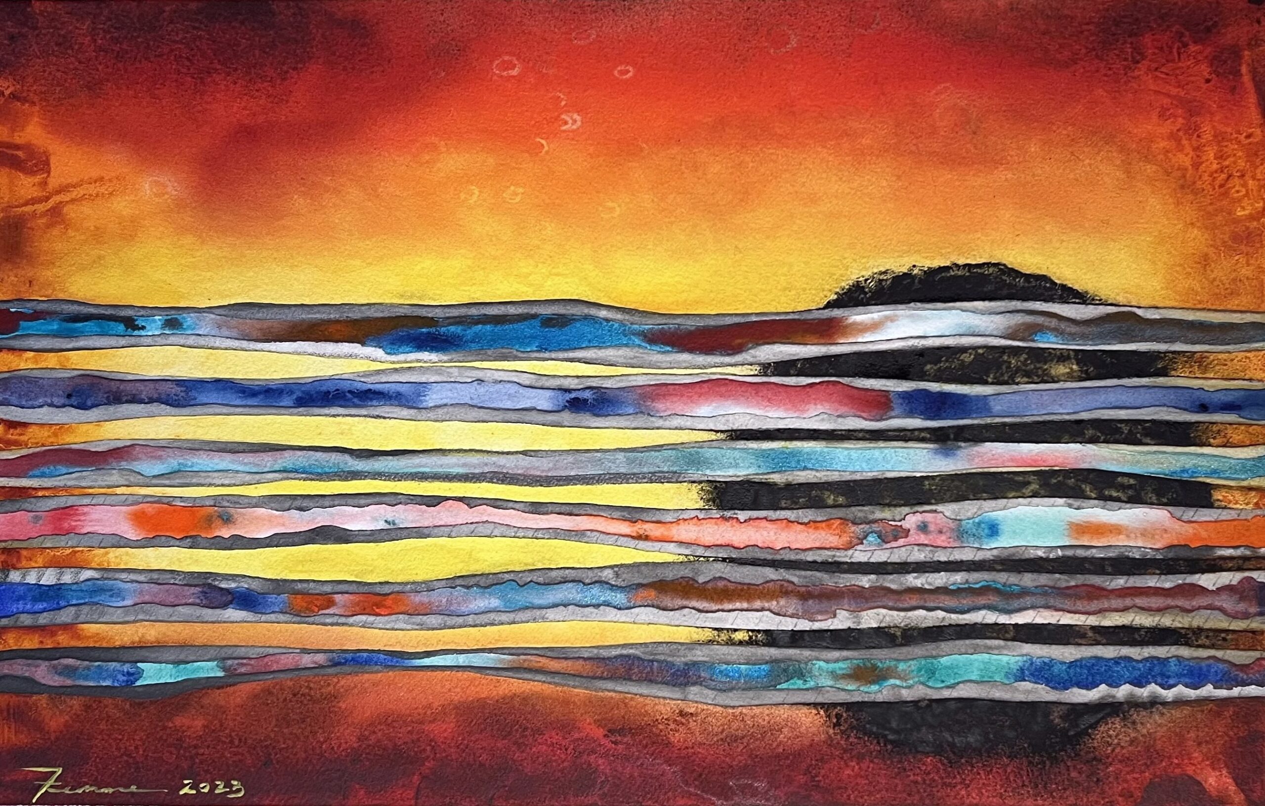 "Al-Kindi's Strings", (February 2023), Watercolor on Paper. © Gian Luca Ferme.