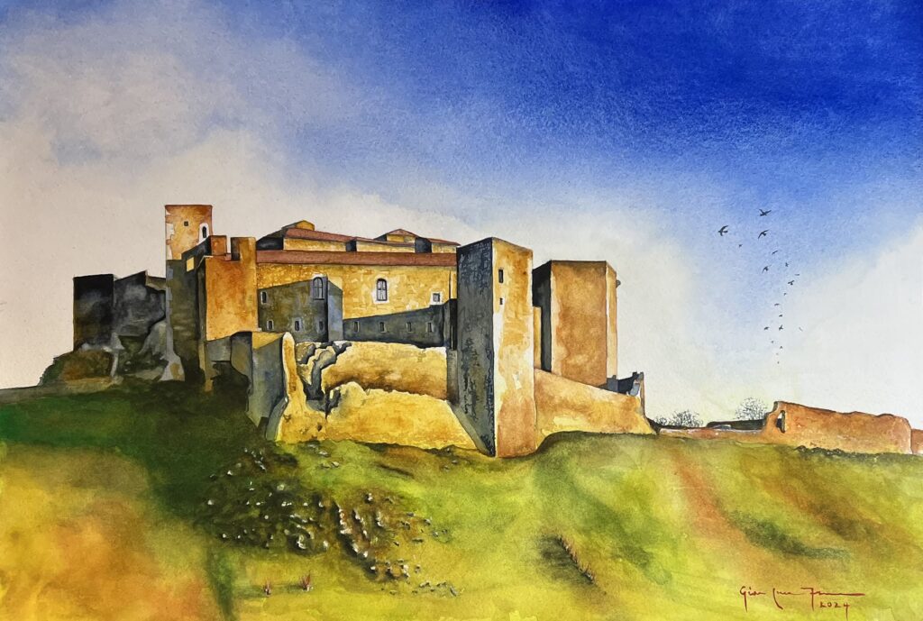 "Melfi Castle", Watercolor on Paper (January 2024). © Gian Luca Ferme.