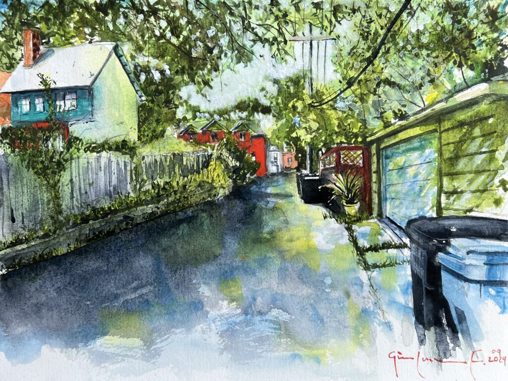 "Pullman District, Alley", Watercolor on Paper. © Gian Luca Ferme.