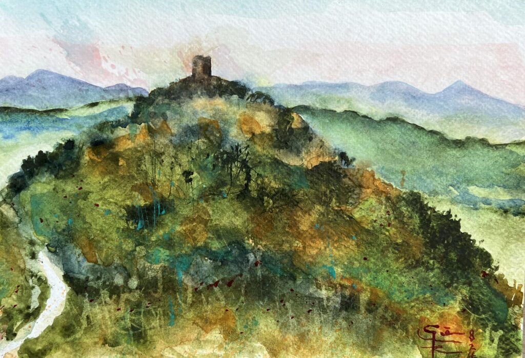 "The Tower of Tito", Watercolor on Paper (2024). © Gian Luca Ferme.