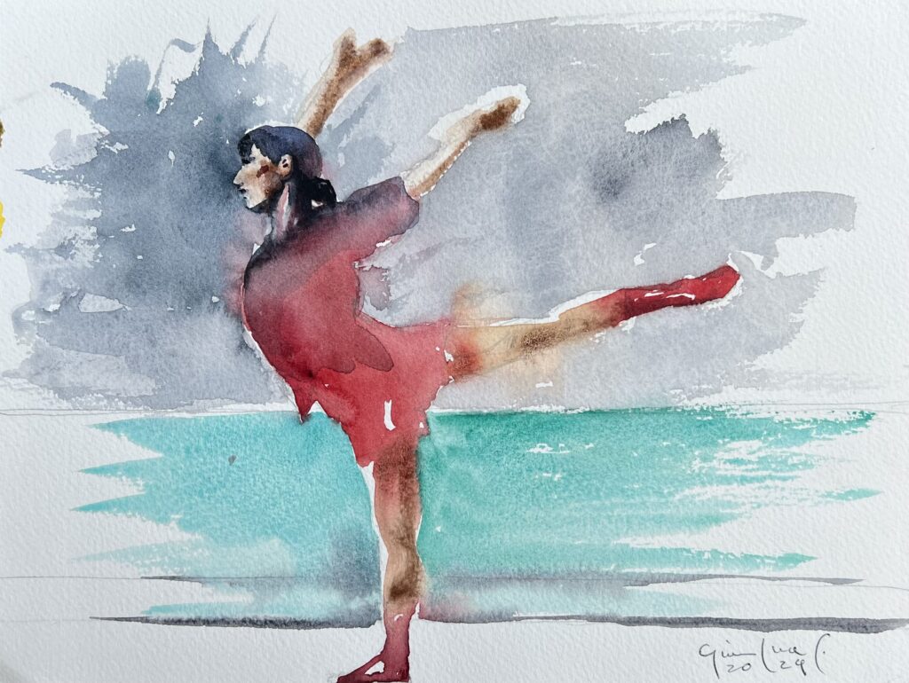 "Yukiko Dances, Bird", Watercolor on Paper. © Gian Luca Ferme.