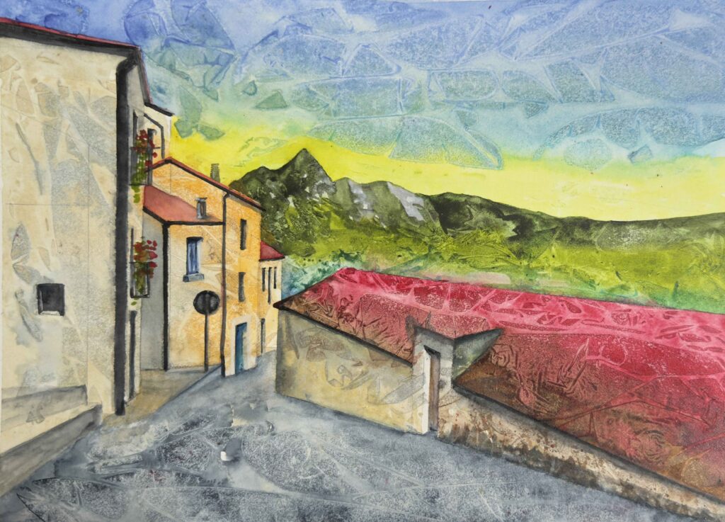 "Castelmezzano, Basilicata" - Watercolor on Paper, August 2025, 11" x 8.1/8". © Gian Luca Ferme.