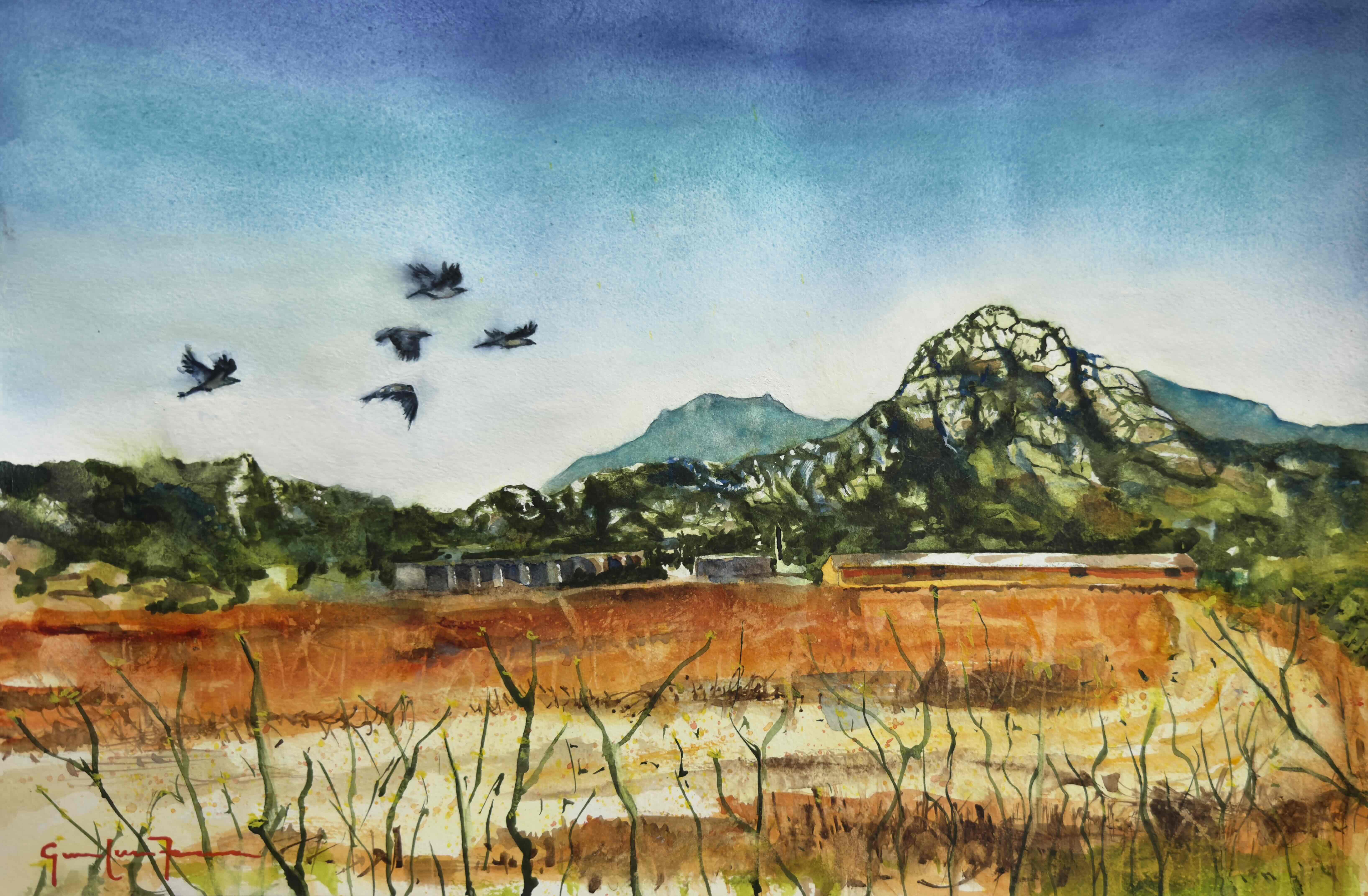 "Countryside, Sardinia", Watercolor on Paper, July 2025, 16.52" x 11.72" (42 cm. x 29,7 cm.) © Gian Luca Ferme.